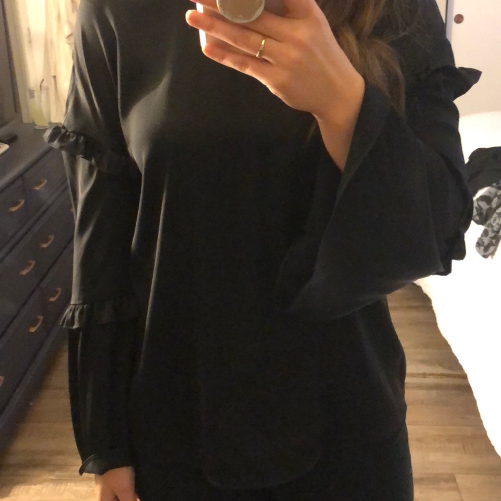 Black ruffle sleeve blouse